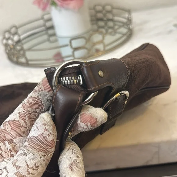 Salvatore Ferragamo Gancini Shoulder Bag/Brown Monogram Canvas/Authentic bag - Picture 13 of 16